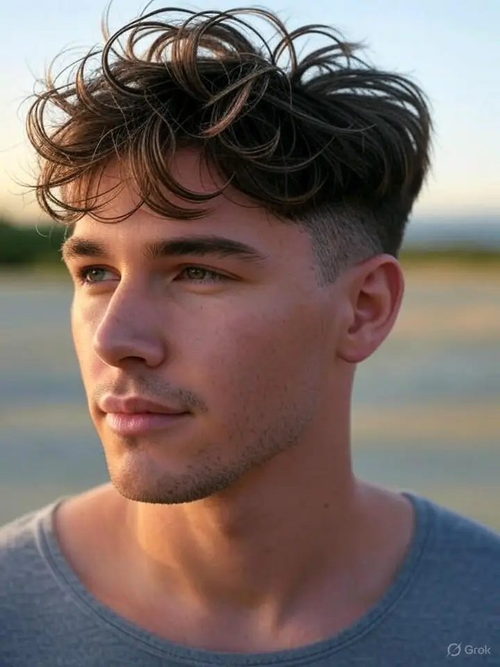 Low Drop Taper with Messy Hair 11 Low Drop Fade with Wavy Messy Hair