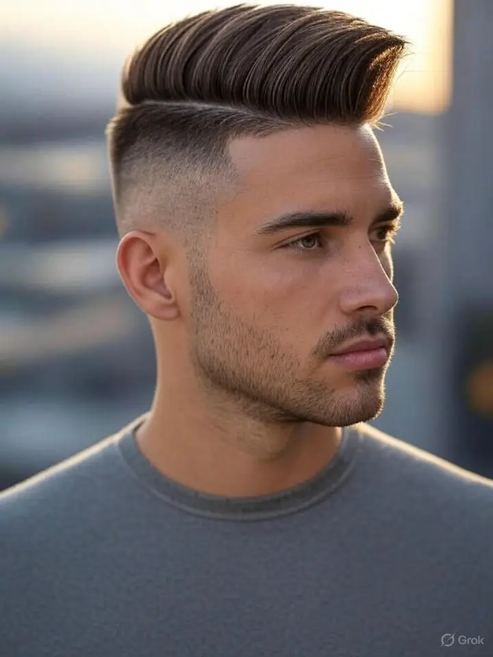 Brush Back with Taper Fade and Line Up 1 Low Taper Brush Back
