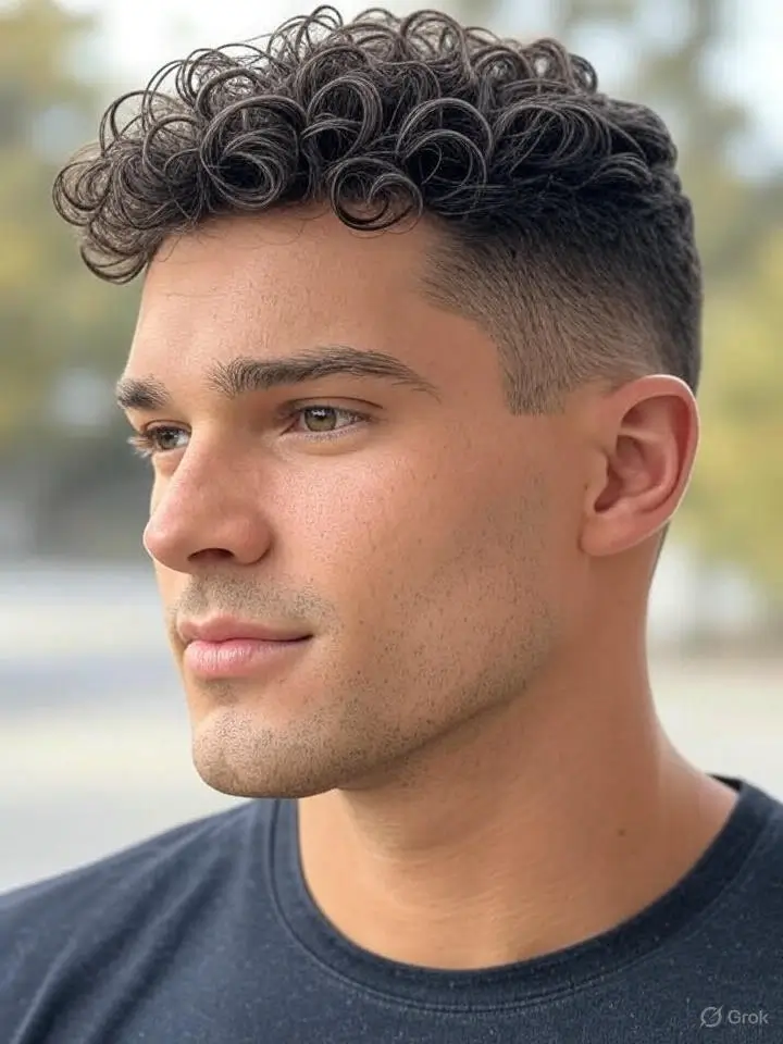Textured French Crop with Low Taper Fade Curly Hair